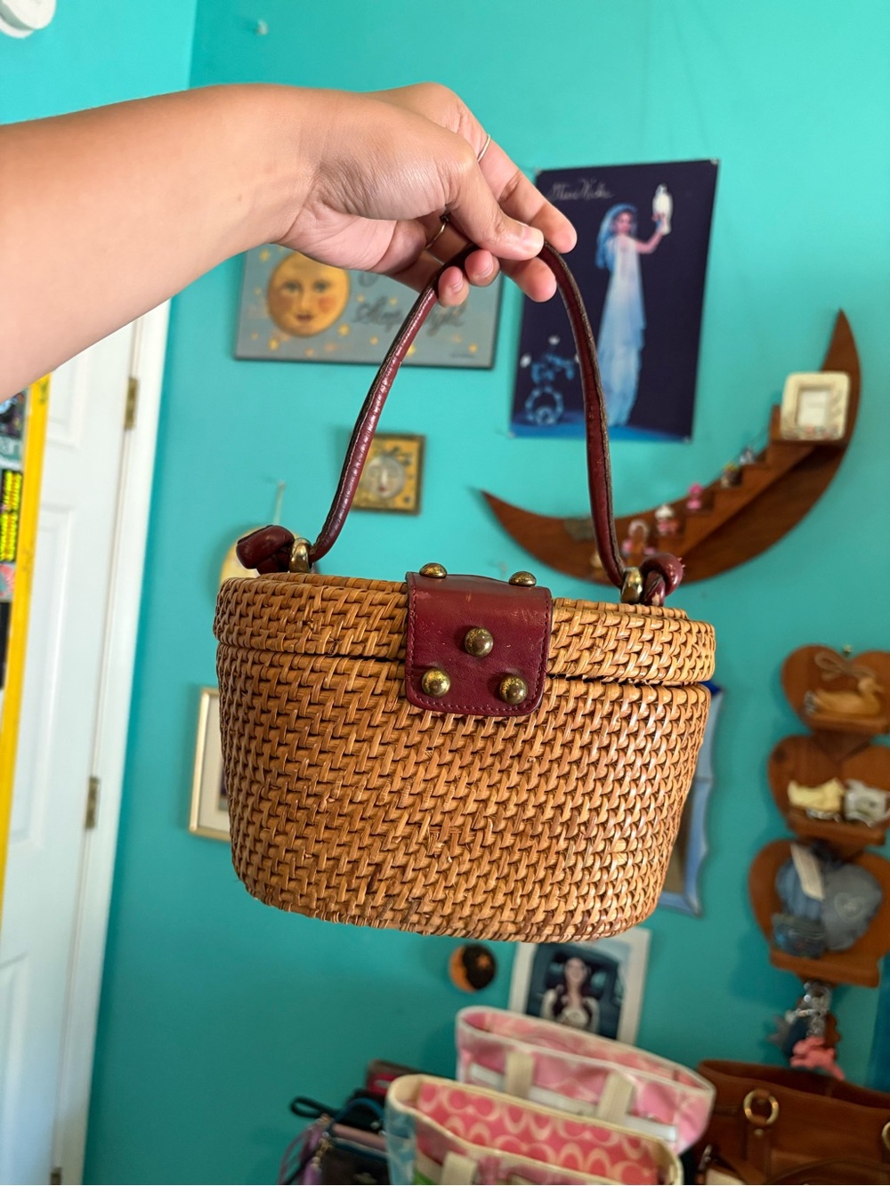 Vintage 60s/70s Etienne Aigner Handmade Wicker Basket Bag - Picture 2 of 14